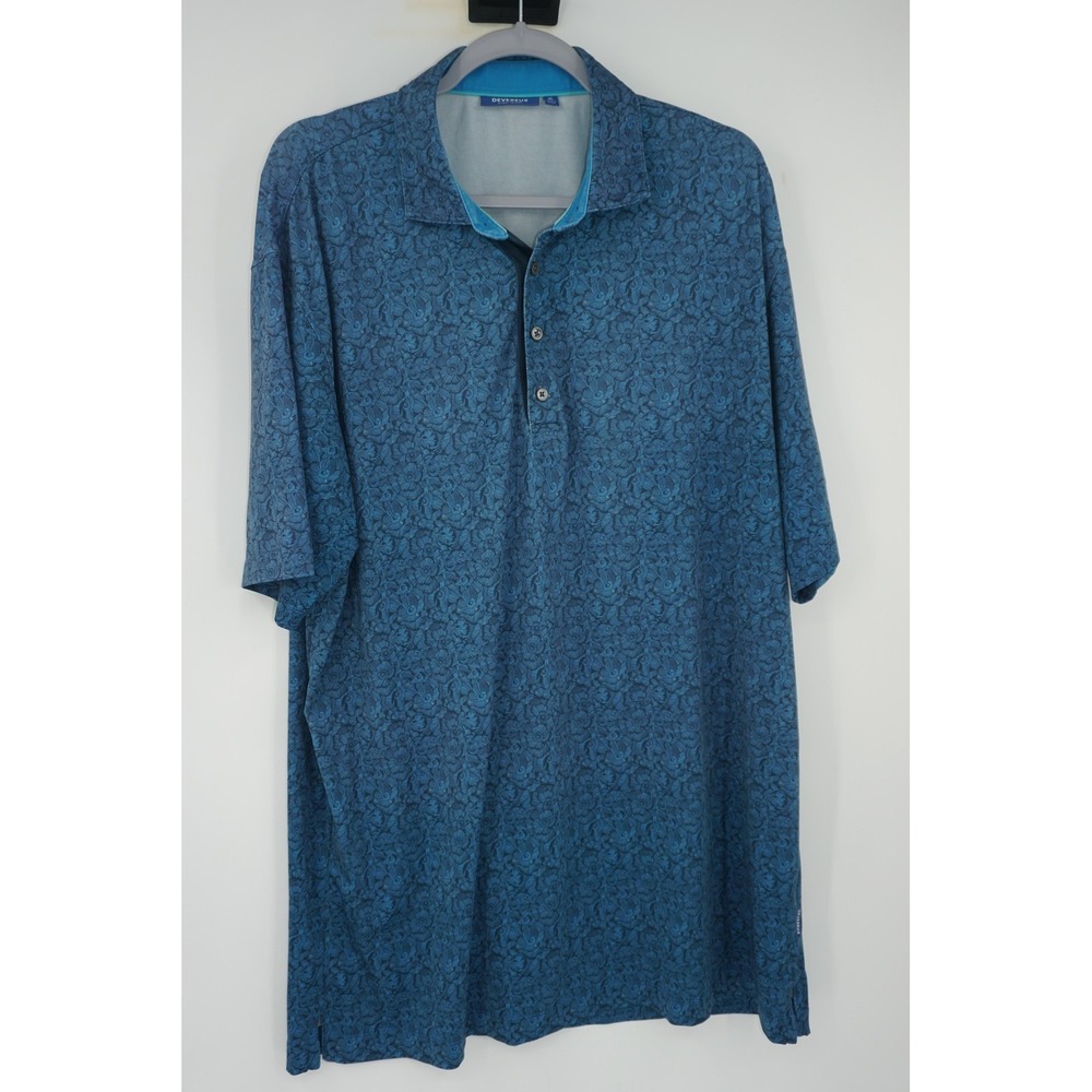 Devereux Polo Shirt Blue Floral AOP Jersey Golf Performance Stretch Men's XL
